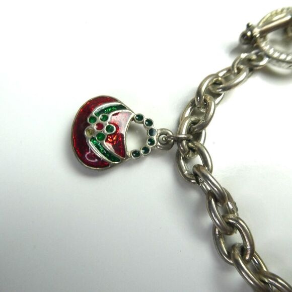 Christmas Holidays Charm Bracelet Dangle Purse Shoes Bag Rhinestone Toggle 8" - Picture 2 of 6